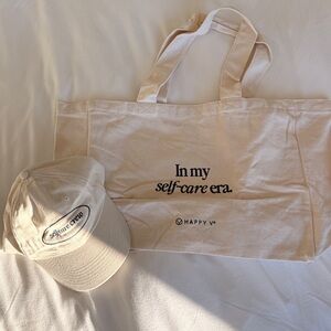 Cream Tote and Cap Set with Self-Care Message